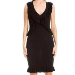 LEON MAX ribbed ruffled mini dress Black